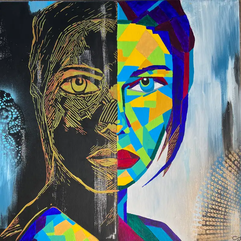 Dédoublement, tableau acrylique coloré de Christel Art, 50 × 50 cm