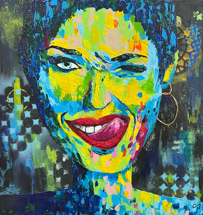 L'effrontée, tableau acrylique coloré de Christel Art, 40 × 40 cm