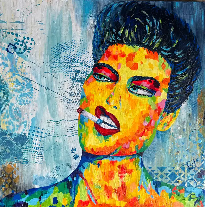 La rebelle, tableau acrylique coloré de Christel Art, 40 × 40 cm