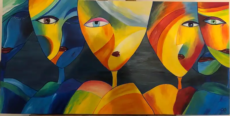 Sans titre, tableau acrylique coloré de Christel Art, 90 × 45 cm