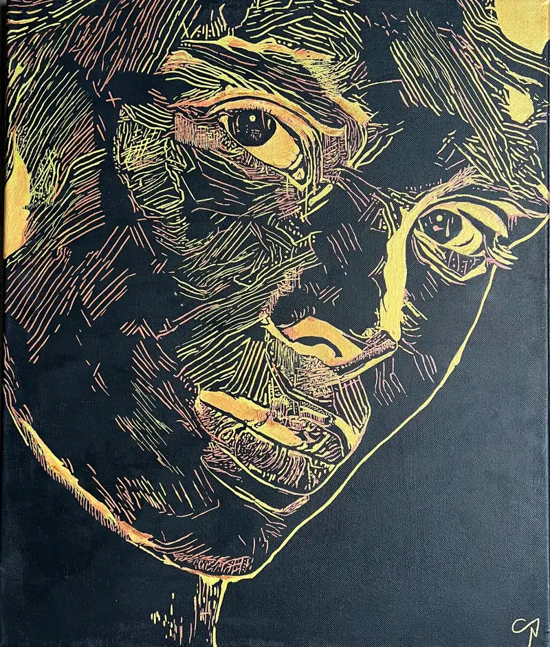 Trait portrait, tableau acrylique coloré de Christel Art, 46 × 54 cm